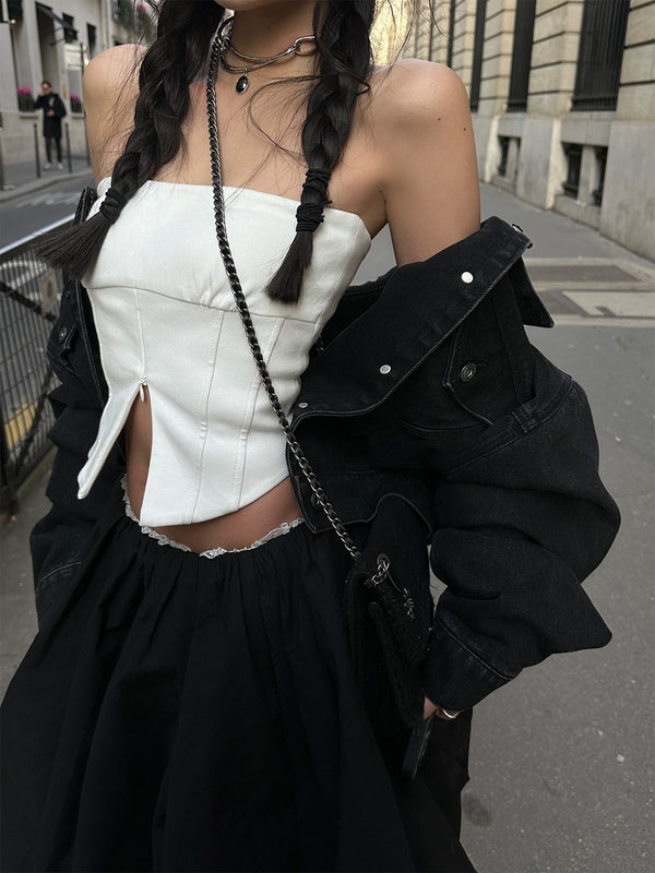 V-cut white tube top mx0125