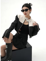 stand collar bicolor short jacket mx0103 