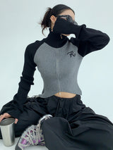 high neck bicolor zip-up knit mx0044 
