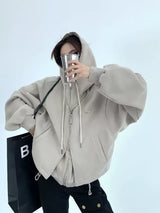 double zip up loose hoodie mx0011