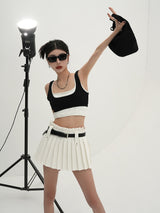 waist belt pleated skirt mx0116 