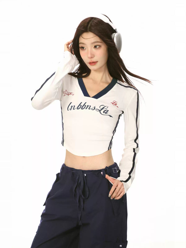 sporty V-neck short tops mx0021