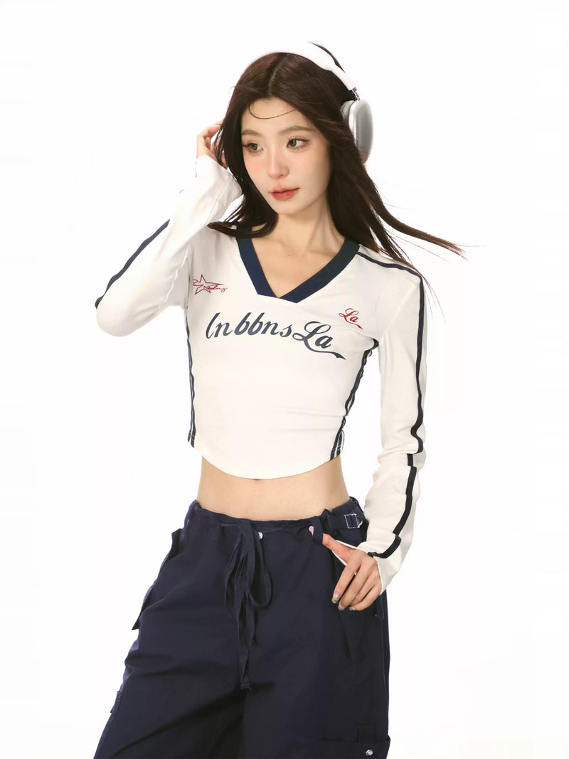 sporty V-neck short tops mx0021 