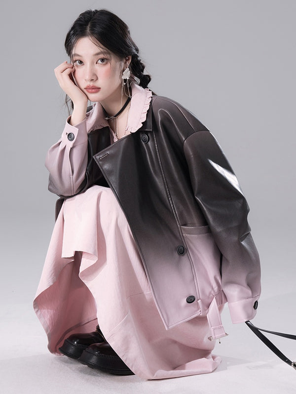 black pink gradient leather jacket mx0111 
