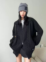 twisted lapel zip-up cardigan mx0077 
