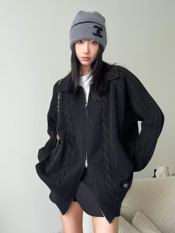 twisted lapel zip-up cardigan mx0077 