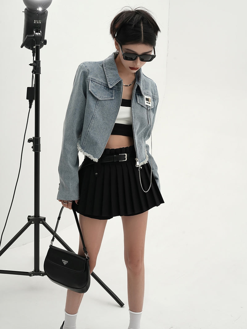 waist belt pleated skirt mx0116 
