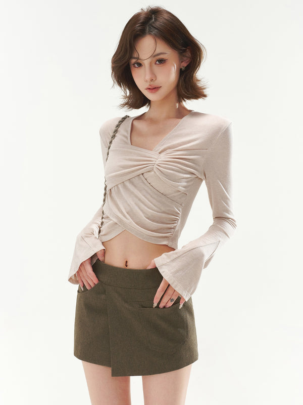 Cross design flare sleeve tops mx0134