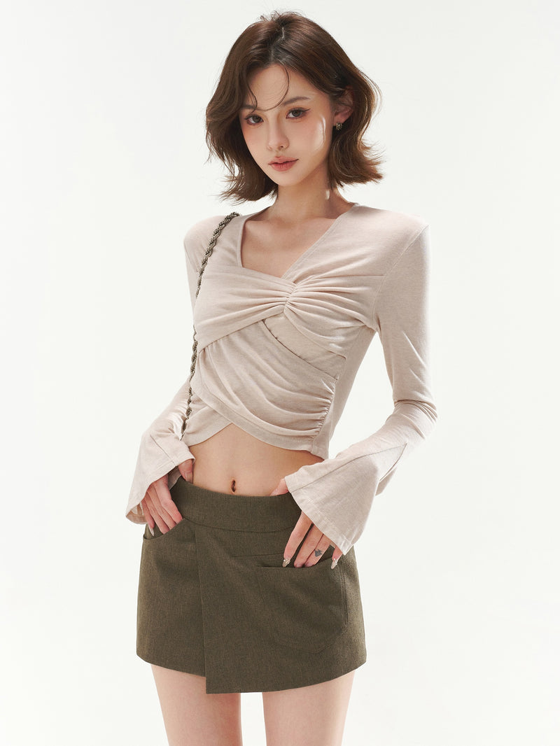 Cross design flare sleeve tops mx0134