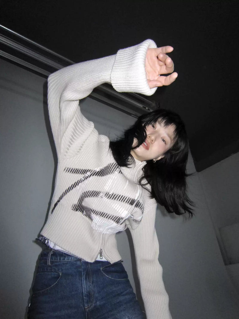 painted asymmetric knit tops mx0069