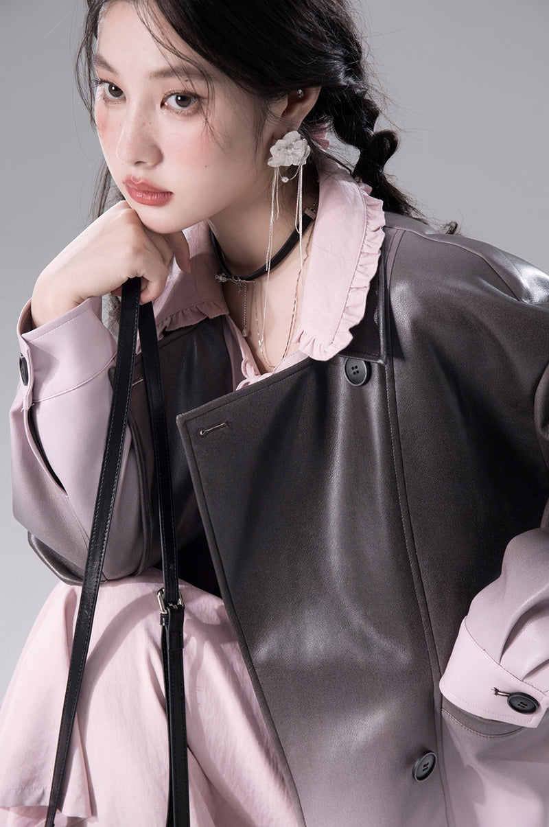 black pink gradient leather jacket mx0111