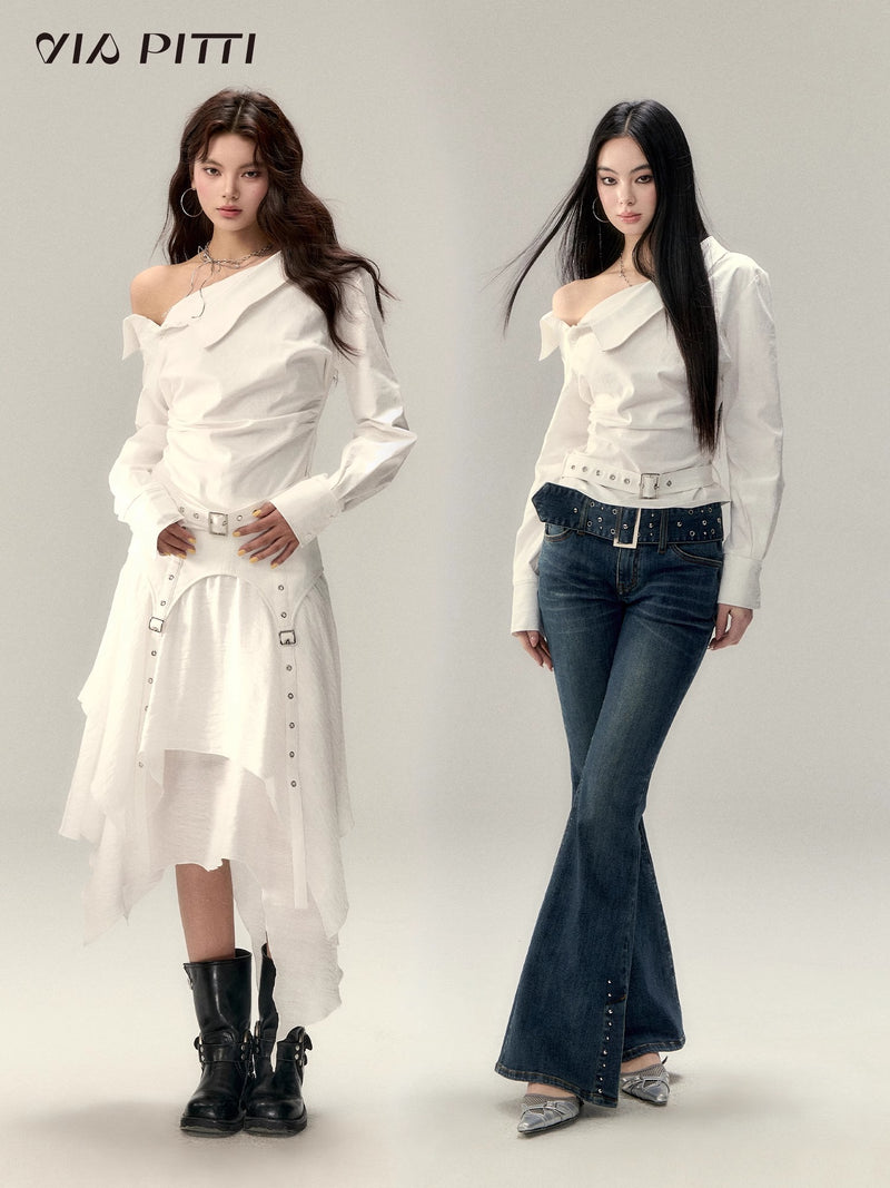 asymmetric buckle design shirt mx0102 