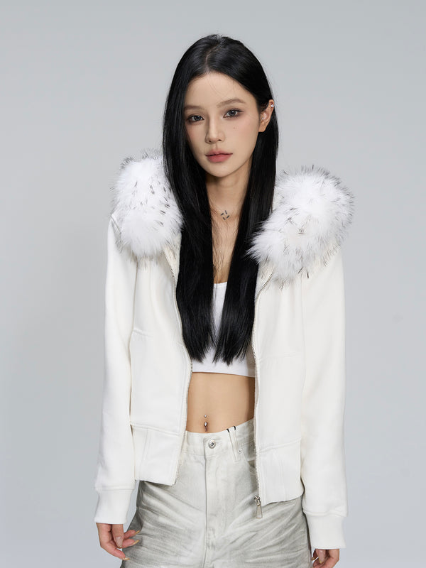 fur hood zip up hoodie mx0015