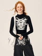 lace up ribbon design high neck tops mx0104 