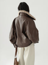 boa collar leather vintage jacket mx0081 