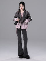 black pink gradient leather jacket mx0111