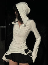 distressed design hooded cut and sew mx0094 