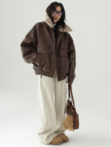 boa collar leather vintage jacket mx0081 