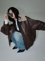 boa collar leather vintage jacket mx0081 