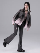 black pink gradient leather jacket mx0111
