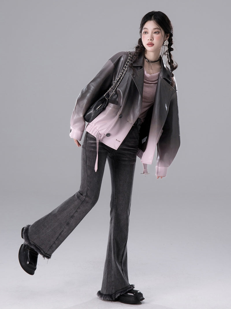 black pink gradient leather jacket mx0111