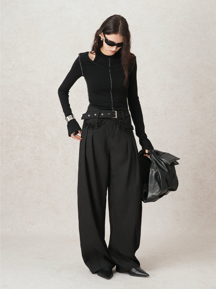 waist buckle design slacks mx0095 