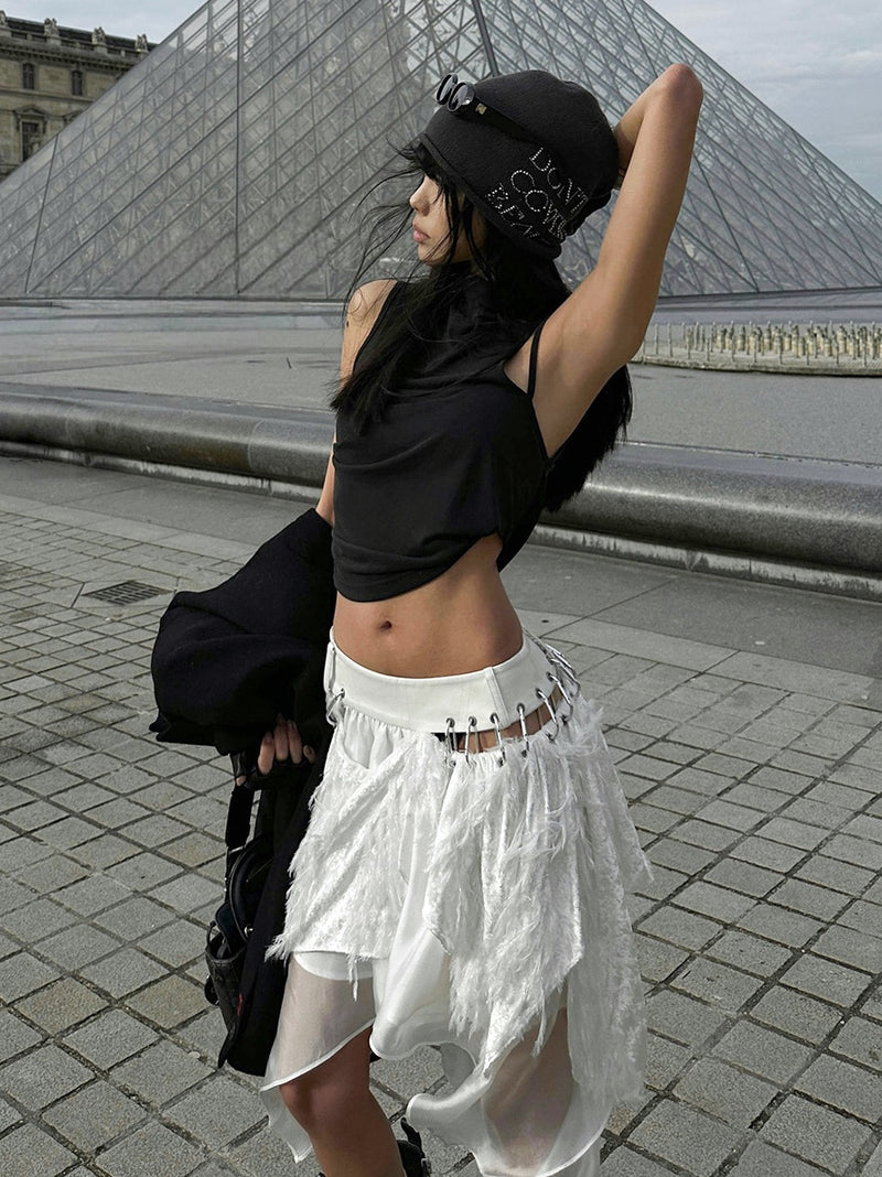 asymmetrical metal design skirt mx0128