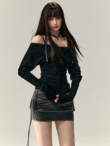 off-shoulder ribbon korean tops mx0079 