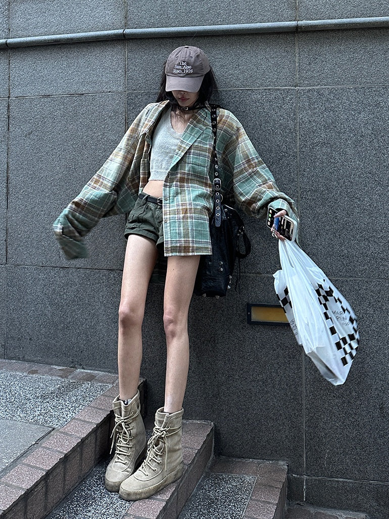loose check vintage shirt mx0122 