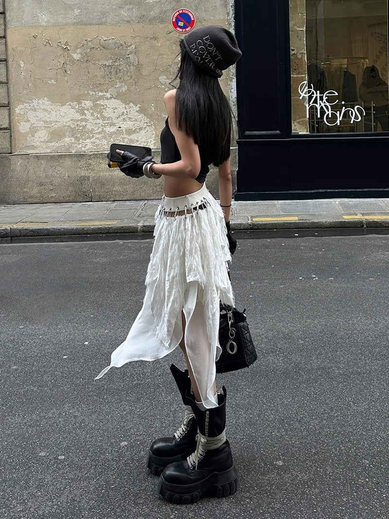 asymmetrical metal design skirt mx0128