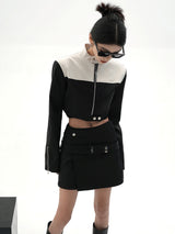 stand collar bicolor short jacket mx0103 