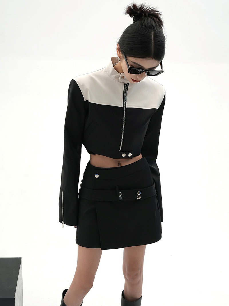 stand collar bicolor short jacket mx0103 