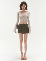 Cross design flare sleeve tops mx0134