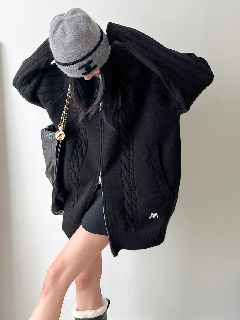 twisted lapel zip-up cardigan mx0077 