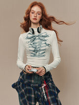 lace up ribbon design high neck tops mx0104 