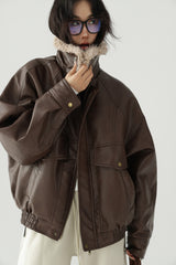 boa collar leather vintage jacket mx0081 