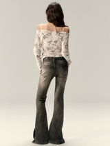 off-shoulder ribbon korean tops mx0079 