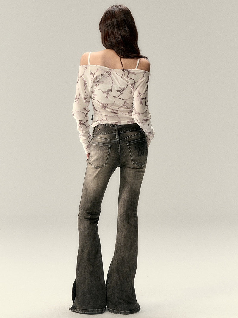 off-shoulder ribbon korean tops mx0079 