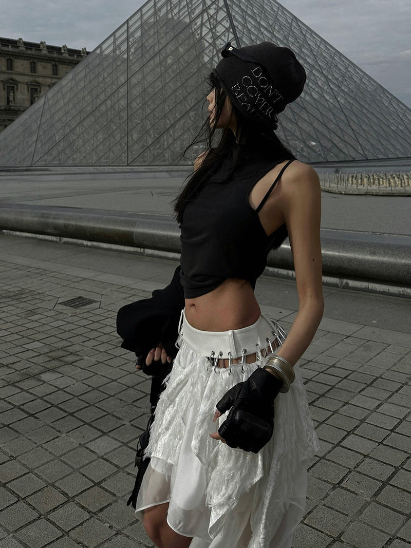 asymmetrical metal design skirt mx0128