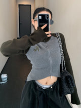 high neck bicolor zip-up knit mx0044 