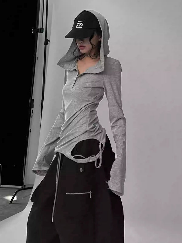 distressed design hooded cut and sew mx0094 