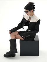 stand collar bicolor short jacket mx0103 