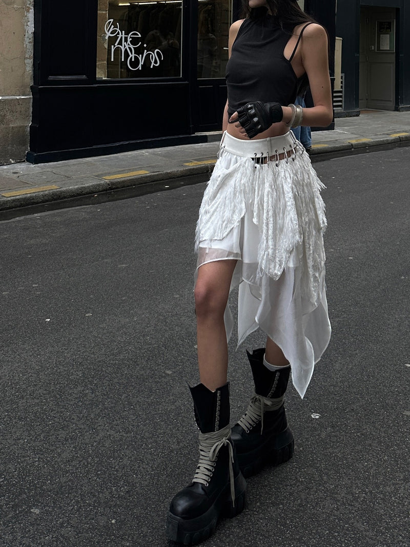 asymmetrical metal design skirt mx0128