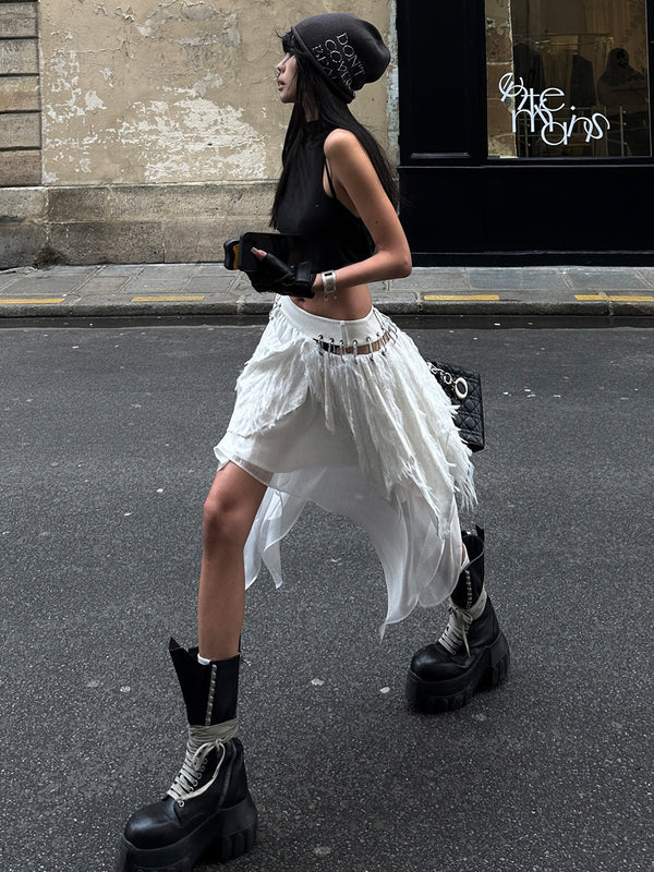 asymmetrical metal design skirt mx0128