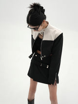 stand collar bicolor short jacket mx0103 