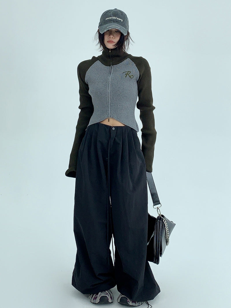 high neck bicolor zip-up knit mx0044 