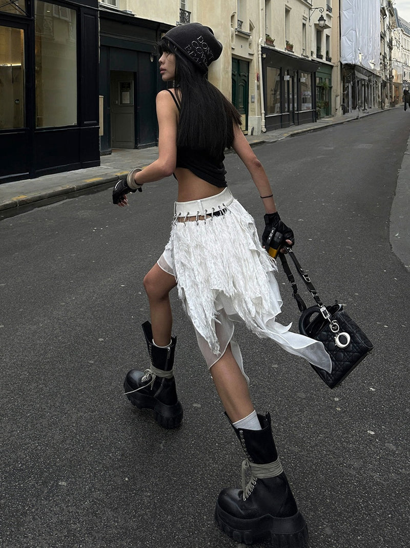 asymmetrical metal design skirt mx0128