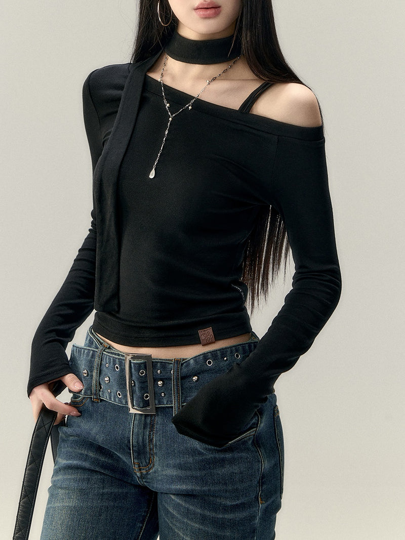 one shoulder strap korean tops mx0106 