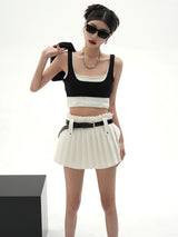 waist belt pleated skirt mx0116 