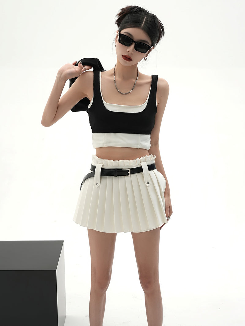 waist belt pleated skirt mx0116 
